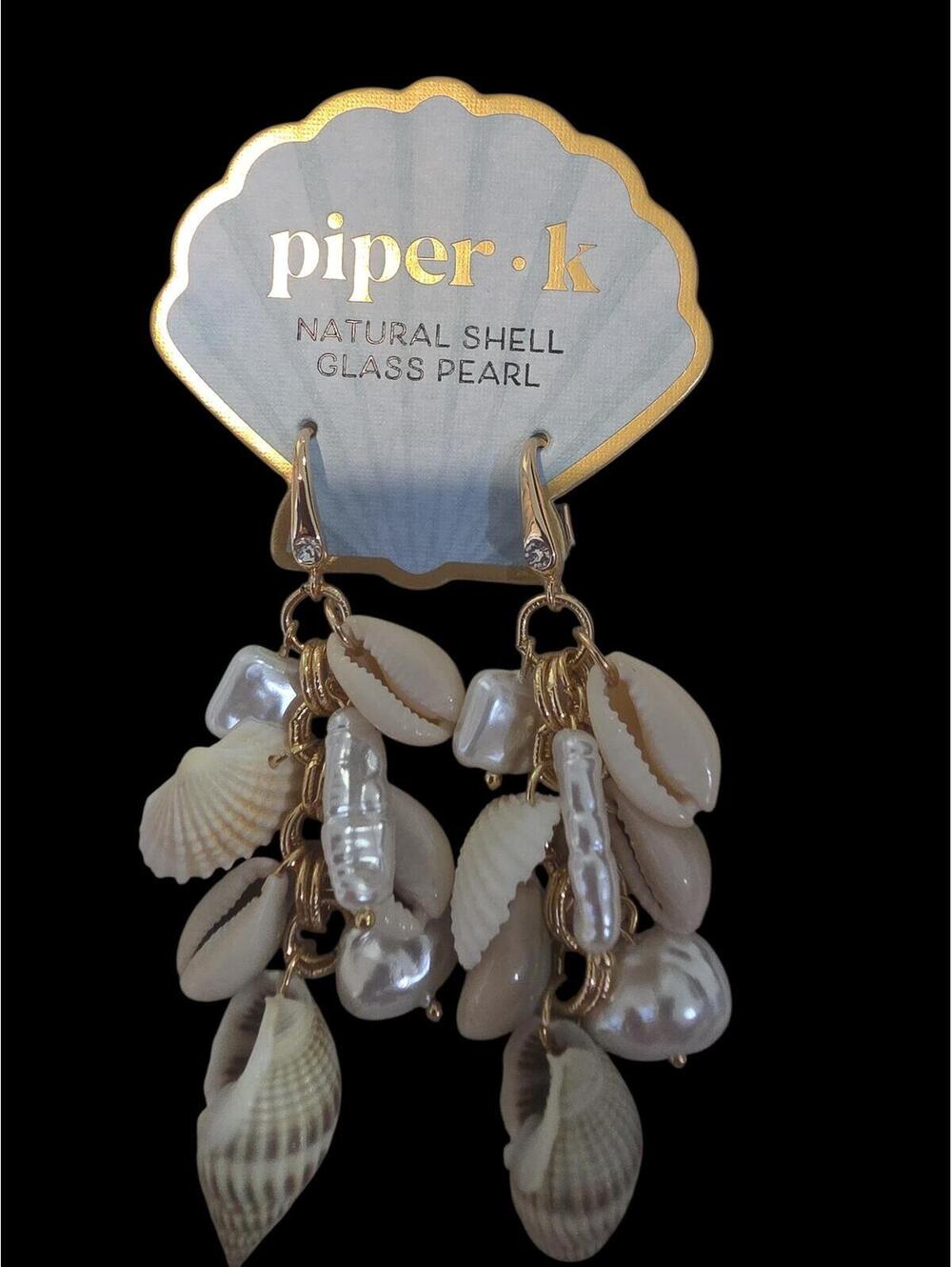 Piper-K Shell and Glass Pearl Dangle Earrings by piper.k